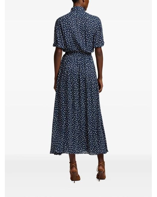 Ralph Lauren Blue Geometric-Print Belted Midi Day Dress