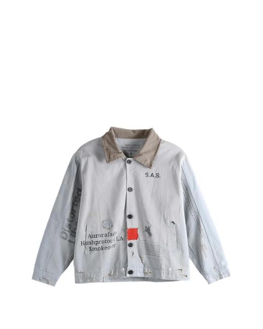 SAITOS White Graphic-Print Distressed Cotton Jacket for men