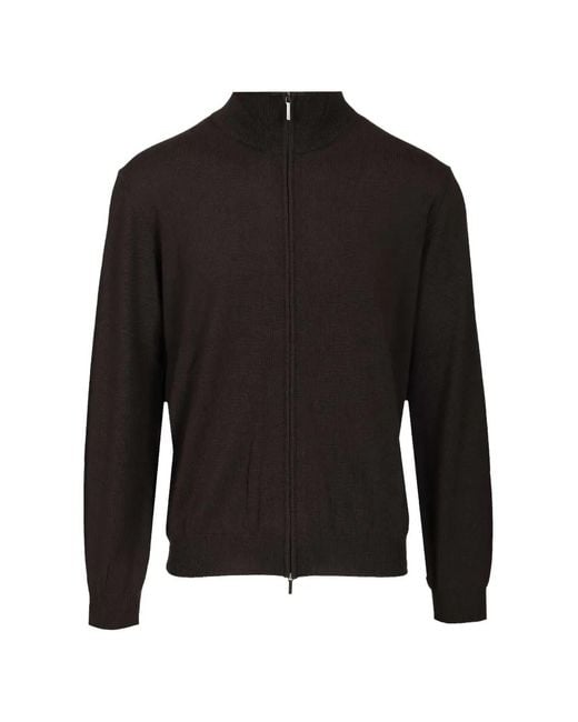 Al Duca D'aosta Black Zip-Up Merino-Wool Cardigan for men