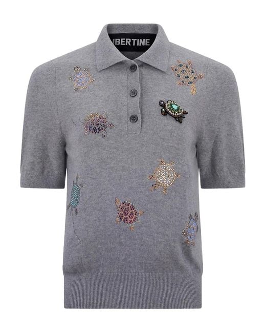 Libertine Gray Embellished Turtle Polo Shirt