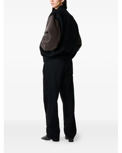 Studio Nicholson Black Alph Leather-Sleeve Bomber Jacket