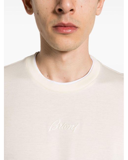 Camiseta a capas con logo bordado Brioni de hombre de color White