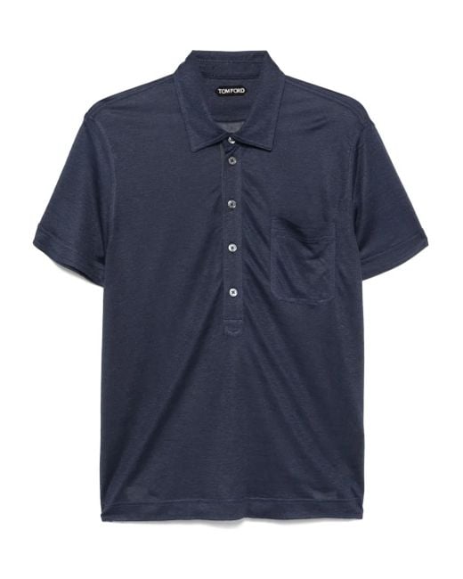 Tom Ford Blue Slub-Texture Polo Shirt for men