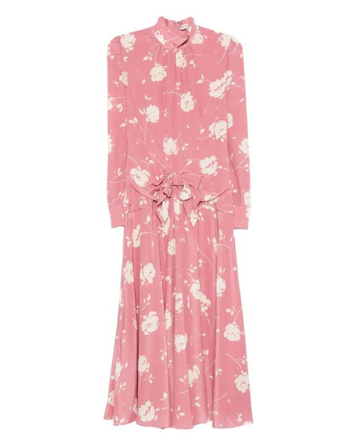 Vestido corto con rosas estampadas y detalle de cinturón Alessandra Rich de color Pink