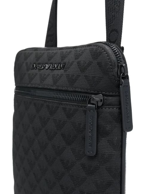 Emporio Armani Black Allover Logo Crossbody Bag for men