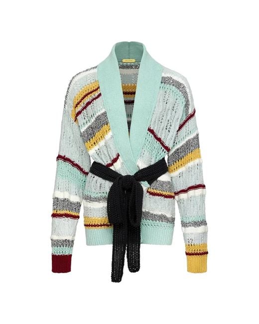 Hellessy Blue Dax Belted Stripe-Knit Cardigan