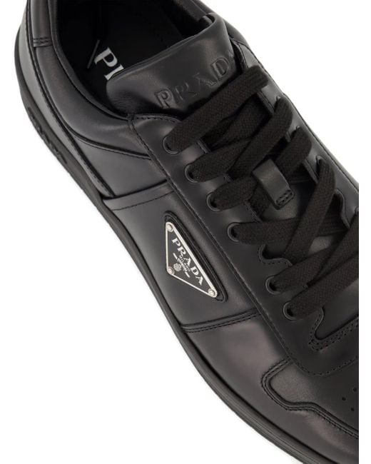 Prada Black Leather Triangle-Logo Sneakers for men