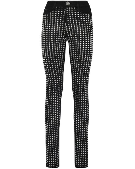 Philipp Plein Black Crystal-Embellished Cotton Blend Skinny Jeans