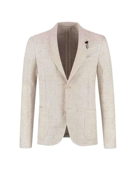 Lardini White Buttoned Checked Blazer for men