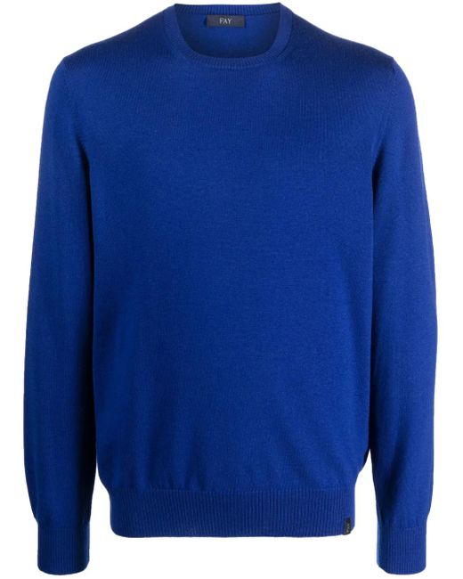 Fay Blue Crew-Neck Wool Jumper for men