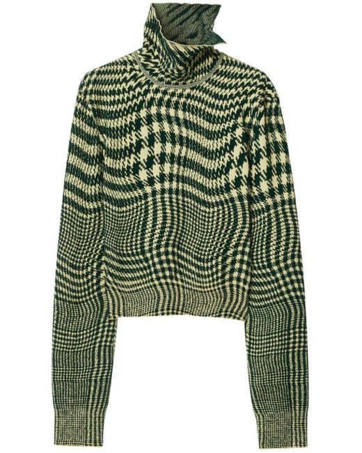 Burberry Green High-neck Houndstooth-pattern Jumper