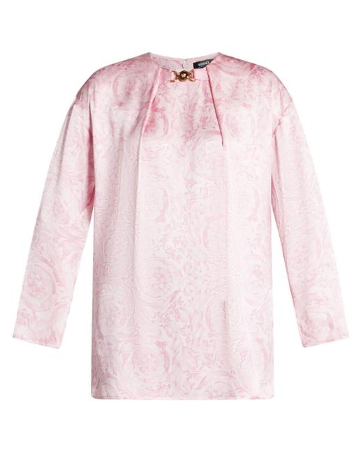 Versace Pink Barocco-print Silk Blouse