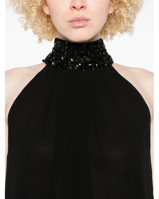 P.A.R.O.S.H. Black Embellished-Halterneck Dress