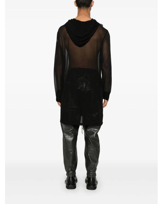 Rick Owens Black Semi-Sheer Hoodie for men