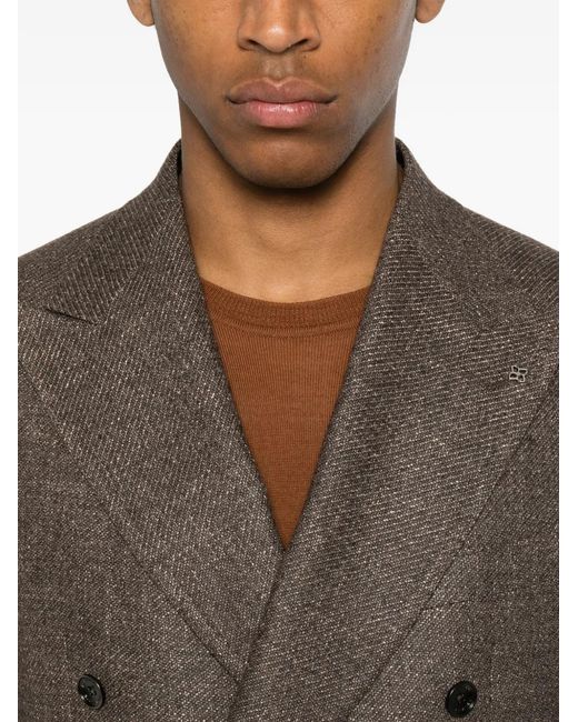 Tagliatore Brown Double-Breasted Checked Blazer for men