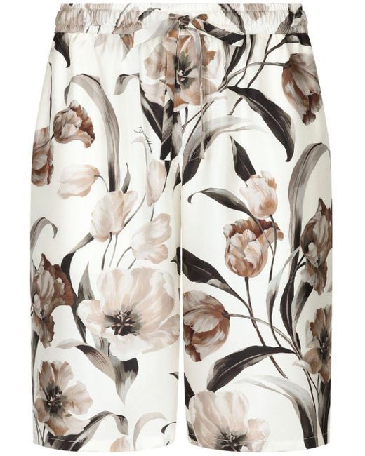 Dolce & Gabbana Gray Floral-print Silk Shorts for men