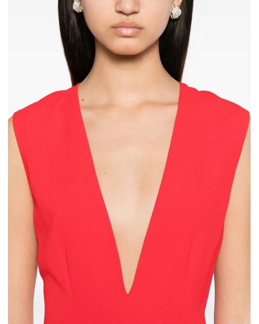 Solace London Red Althea Plunging V-Neck Sleeveless Maxi Dress