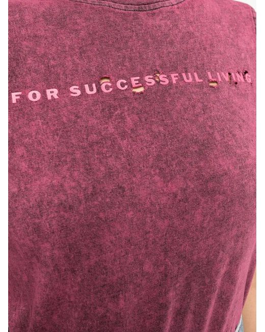DIESEL Pink Distressed-Effect Slogan-Print T-Shirt