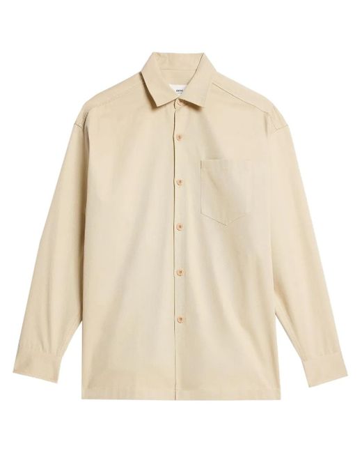 AMI Natural Logo-Print Button-Front Shirt for men