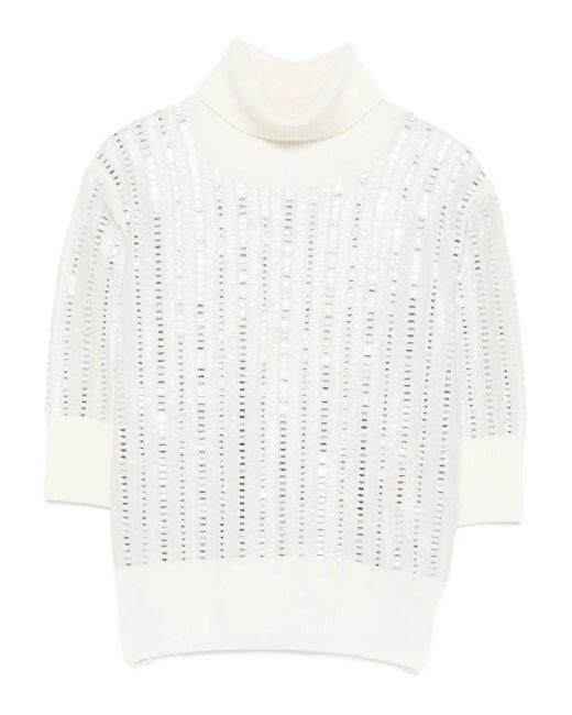 Ermanno Scervino White Embellished Turtleneck Top