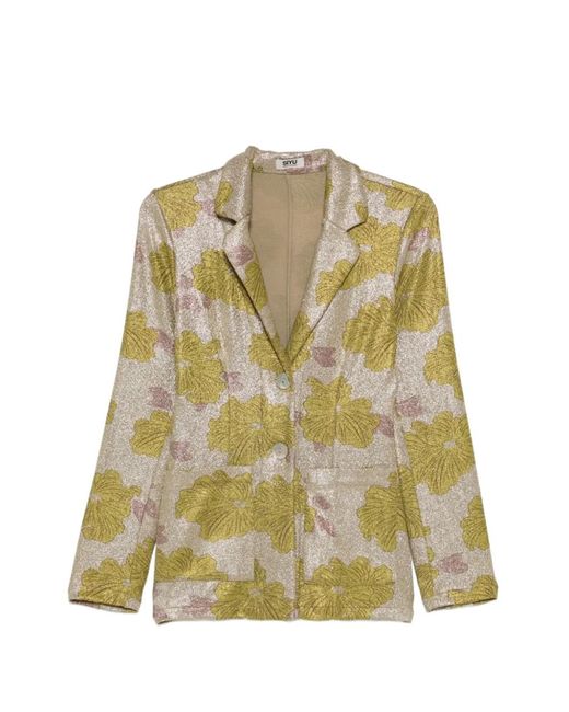 Siyu Green Blazer Boutonné À Fleurs