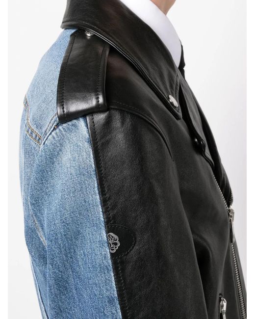 メンズ Alexander McQueen アレキサンダー・マックイーン パネル ライダースジャケット Black