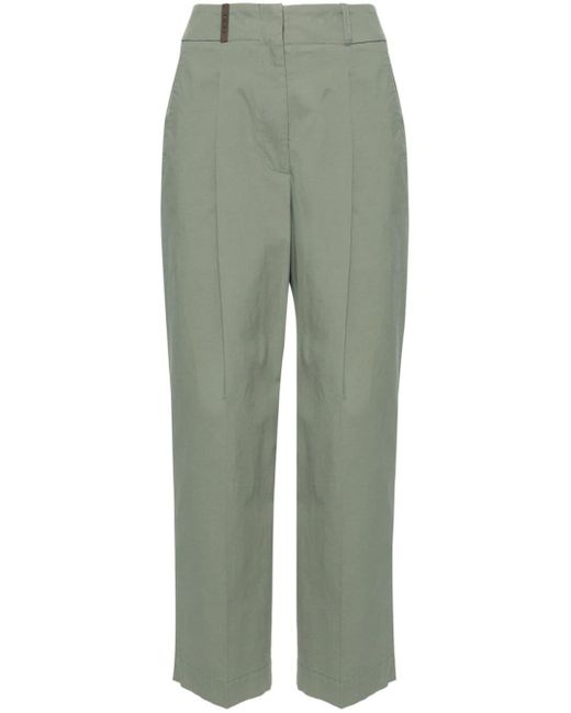 Peserico Green Pressed-crease Poplin Tapered Trousers