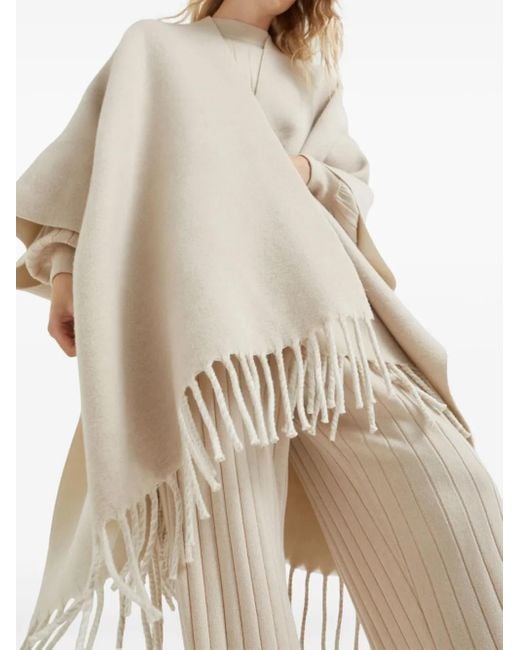 Brunello Cucinelli White Fringed-Edge Double Knit Poncho