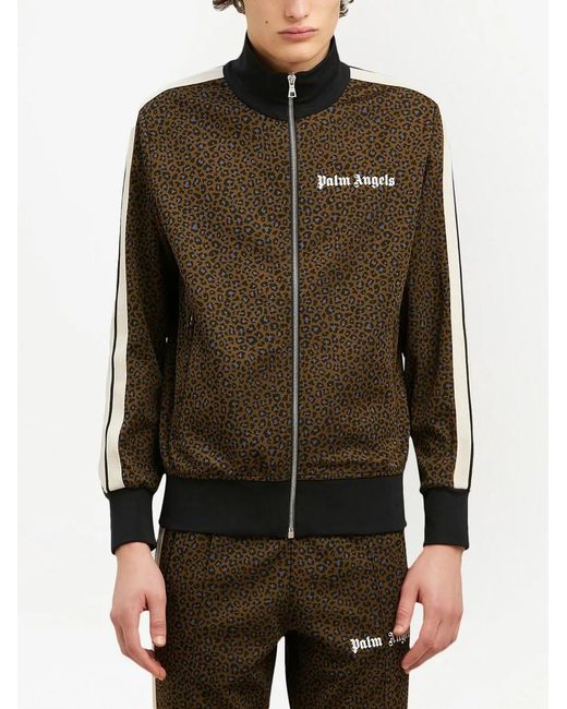 Palm Angels Brown Leopard-Print Track Jacket for men