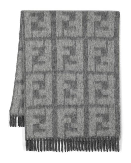 Fendi Gray Logo-intarsia Fringed Blanket for men