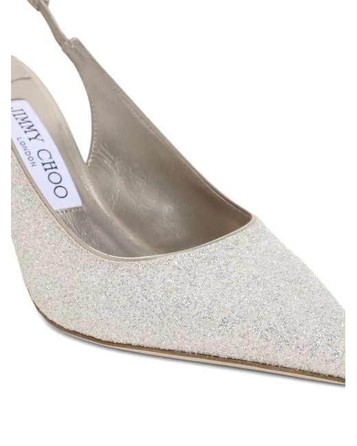 Jimmy Choo White Neutral Love 85 Glitter Slingback Heels