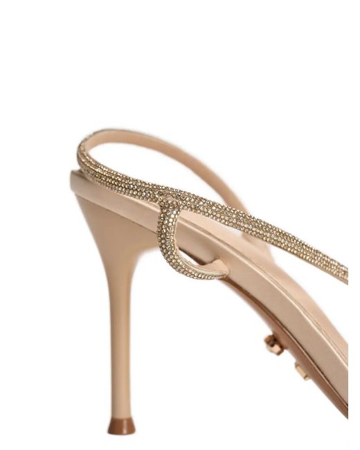 Twentyfourhaitch Natural Rhinestone Strap Sandals