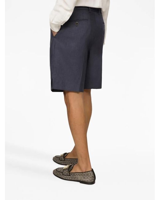 Dolce & Gabbana Blue Above-Knee Linen Tailored Shorts for men