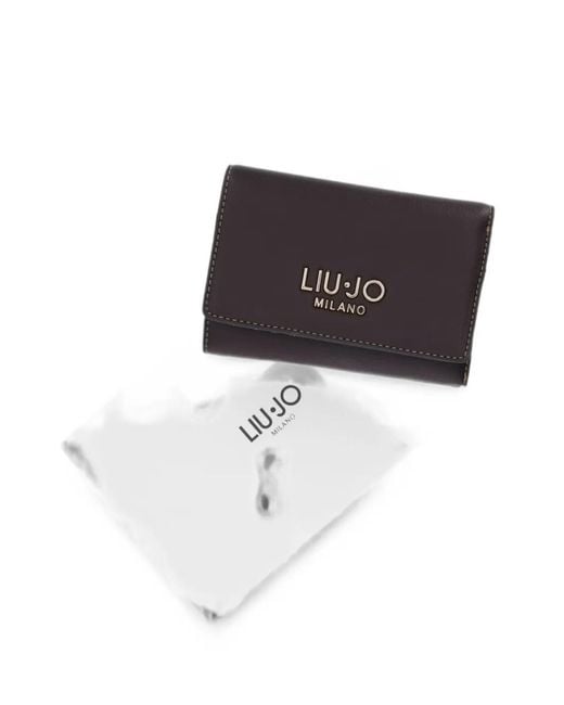 Liu Jo Black Logo-Plaque Topstitched Wallet