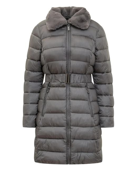 MICHAEL Michael Kors Gray Fur Trim Longline Jacket