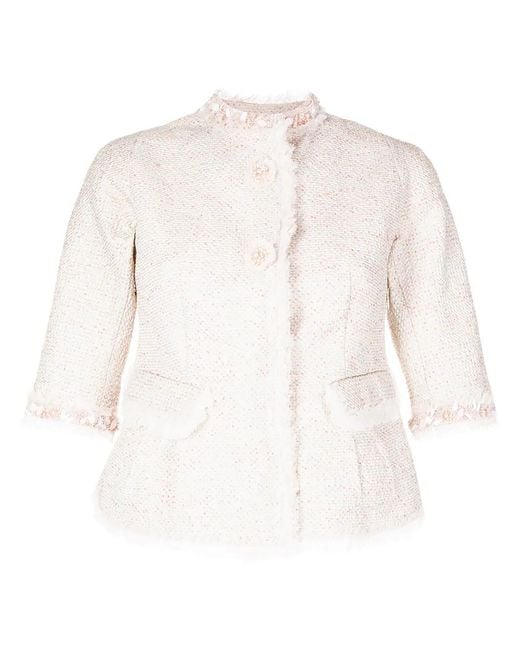 Shiatzy Chen White Bead-Embellished Tweed Jacket