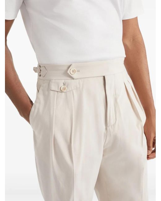 Brunello Cucinelli White Pleated Trousers for men