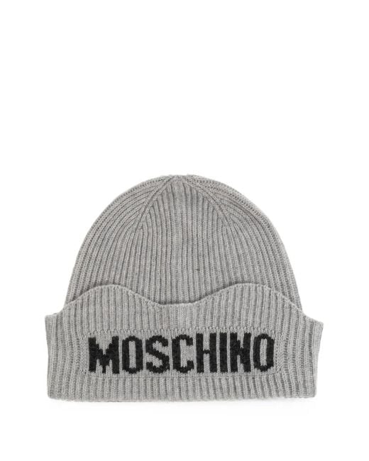 Moschino Gray Beanie Mit Logo