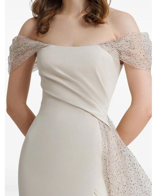 Gemy Maalouf White Off-The-Shoulder Draped Dress