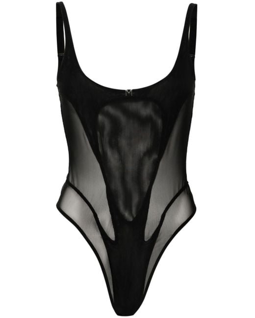 Body en résille à design corset Mugler en coloris Black