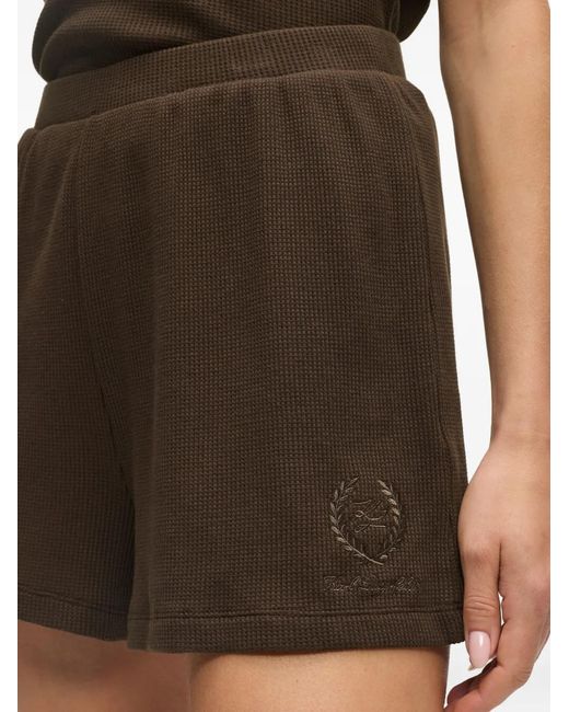 Karl Lagerfeld Brown Waffle Logo Embroidered Shorts