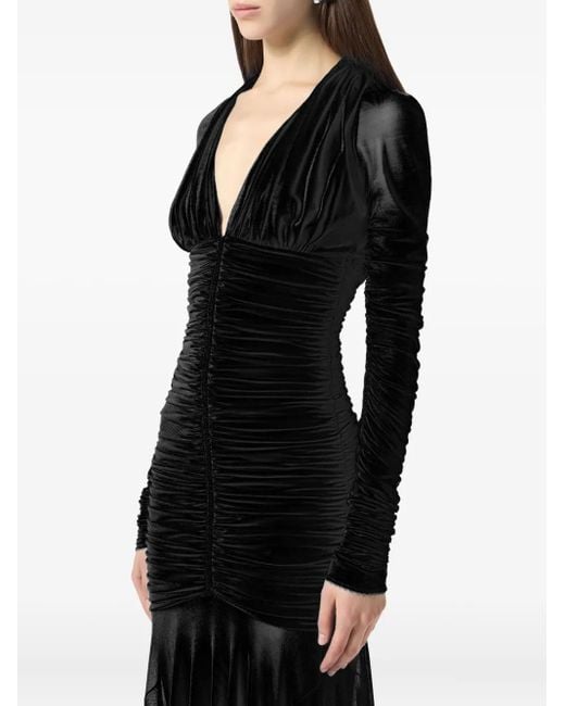Blumarine Black Gerafftes Abendkleid Mit Langen Ärmeln