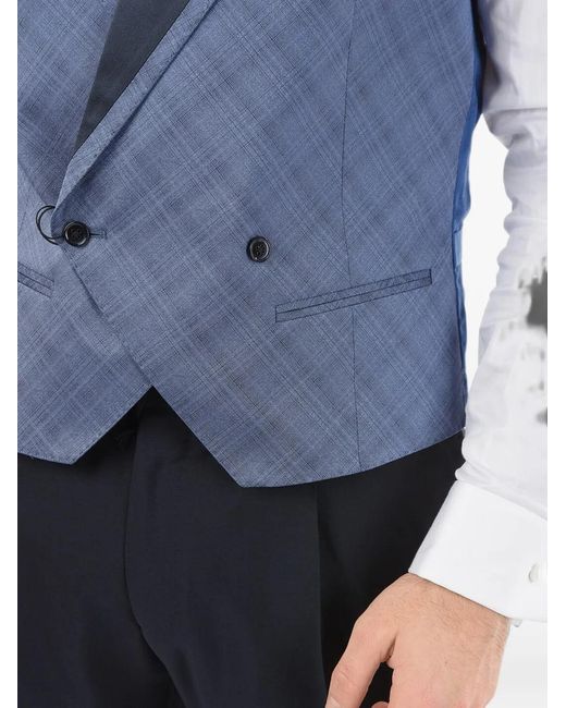 Corneliani Blue Checked Double-Breasted Waistcoat for men