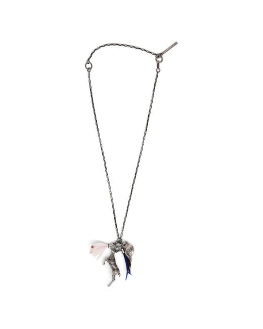Dries Van Noten White Feather Pendant Necklace for men