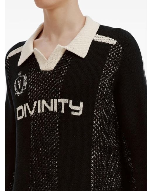 FIVE CM Black Logo-Intarsia Open-Collar Sweater for men