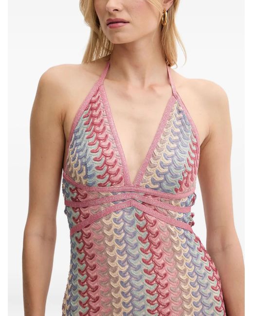 Guess Pink Halterneck Crochet Maxi Dress
