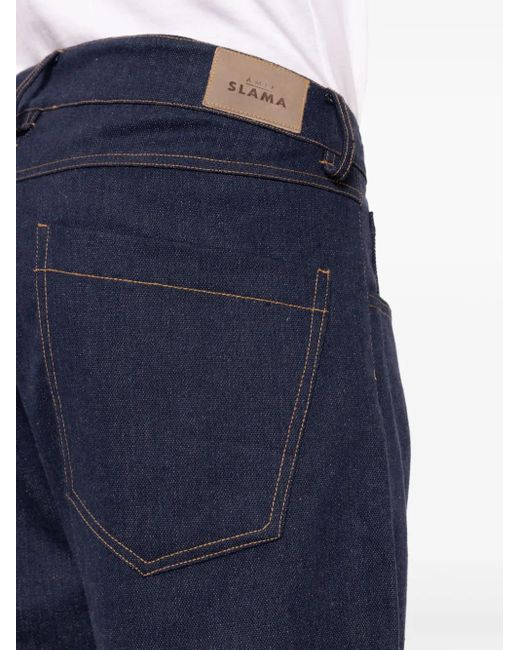 Amir Slama Blue Logo-Patch Denim Shorts for men