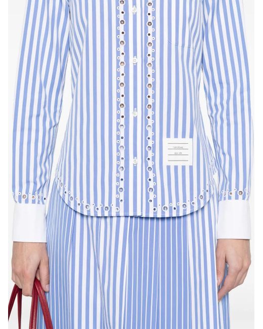 Thom Browne Blue Broderie-Anglaise Striped Shirt