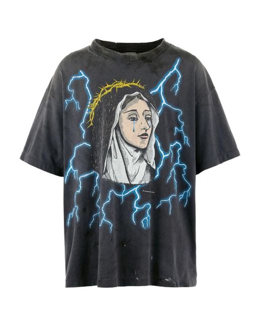 SAINT Mxxxxxx Blue Lightning-Print T-Shirt for men