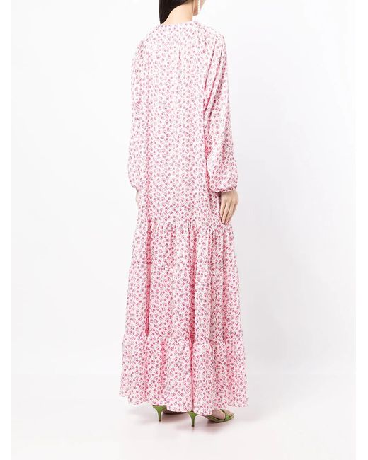 Bambah Pink Sandra Floral-Print Smocked Kaftan Dress